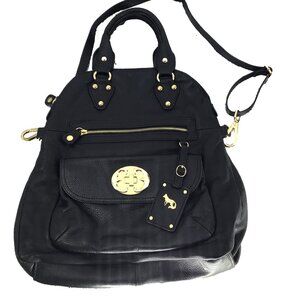 Emma Fox Fold over Handbag Black Leather Shoulder Crossbody Tote